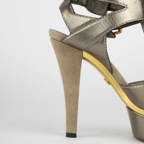 Gucci Metallic Silver Leather Platform Sandals - Picture 6 of 9
